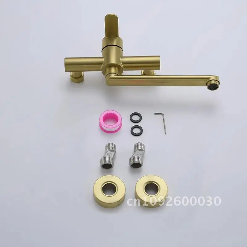 Brushed Handle 304 Stainless Steel Kitchen Sink Faucet Wall-mounted Gold Kitchen Nickel And Faucet Single Hot Cold Rotate