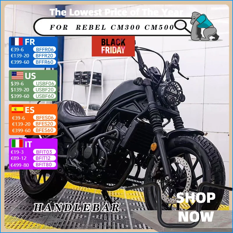 Motorcycle 22mm thick handle Ape Hanger handlebare compatible For Honda Rebel CM300 CM500 Increase the height of modified handle