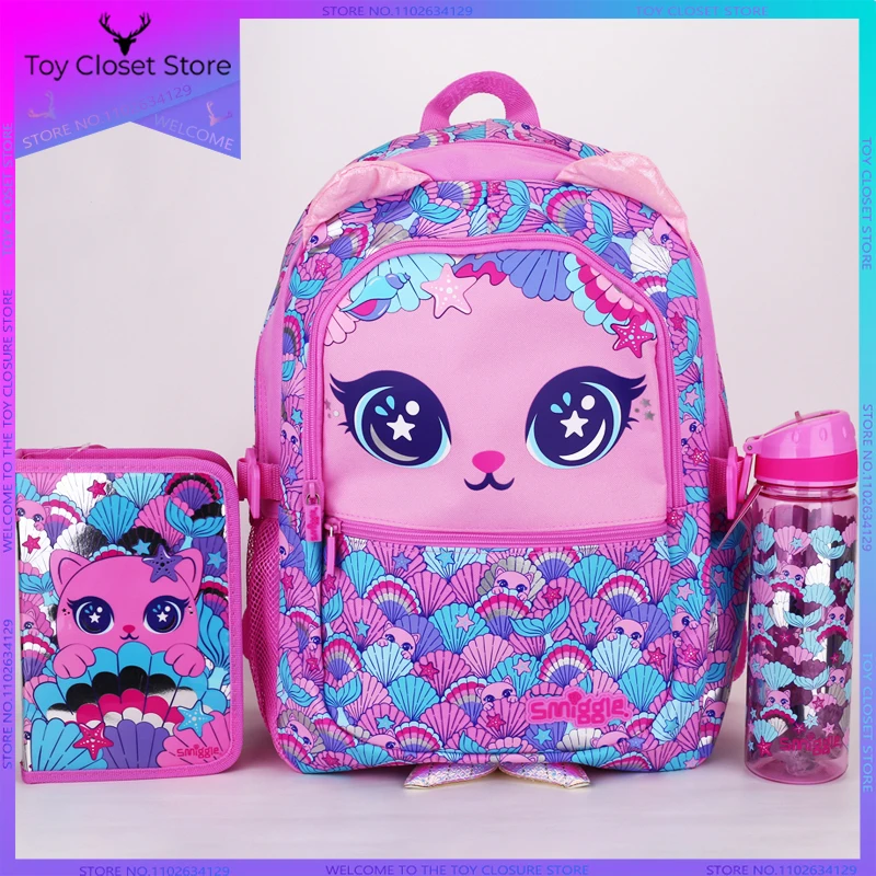 Australia Smiggle Pink Shell Cat Series Tornistry Plecak studencki o dużej pojemności Torba na lunch Zestaw papeterii Dziewczęca torba outdoorowa