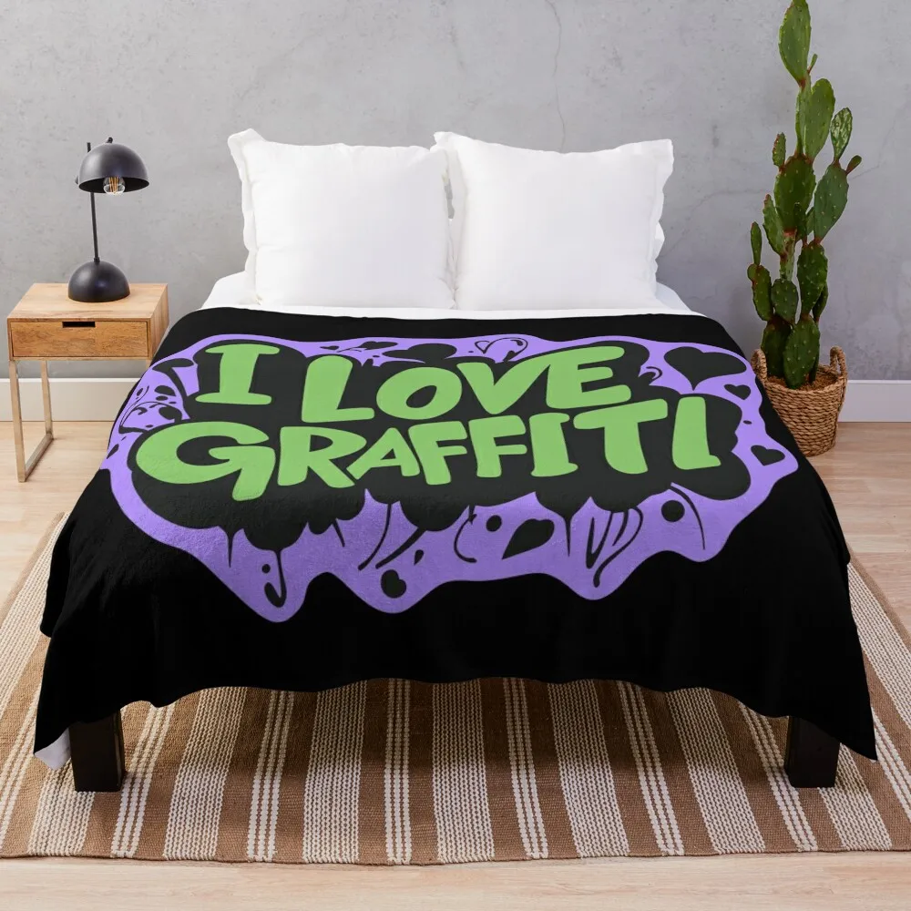 

Graffiti I LOVE GRAFFITI Green / Purple Throw Blanket Custom Large Blankets