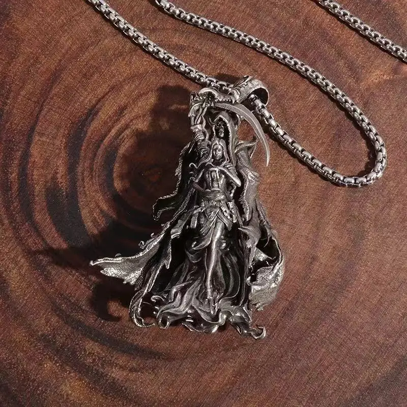 Classic Retro Holy Death Sickle Pendant Stainless Steel Necklace for Men Fashion Personality Punk Pagan Jewelry Accessories Gift