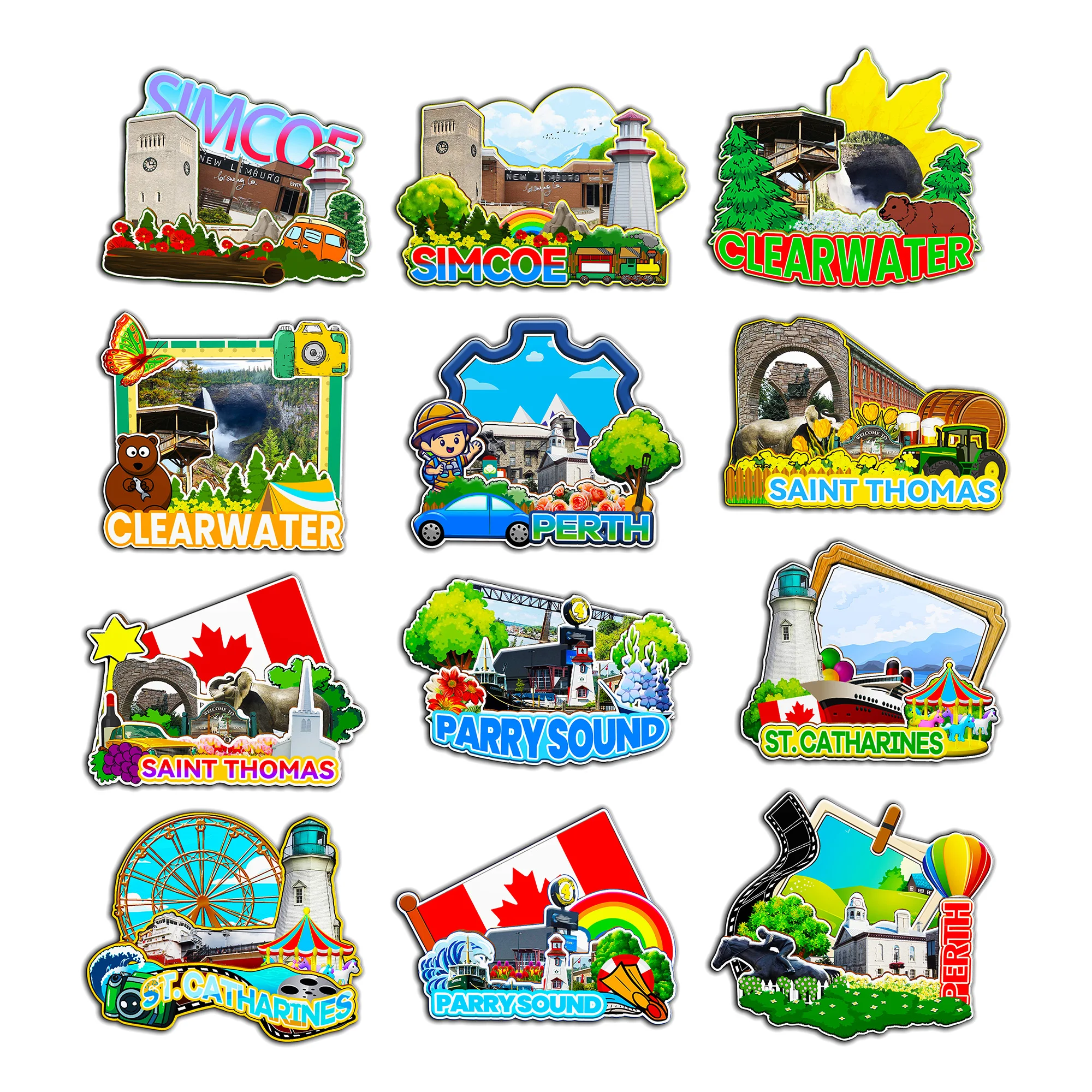 Imanes decorativos para Simcoe Saint Thomas Clearwater St. Catharines Perth Ontario Parry Sound Ontario Canadá Punto de referencia de la ciudad