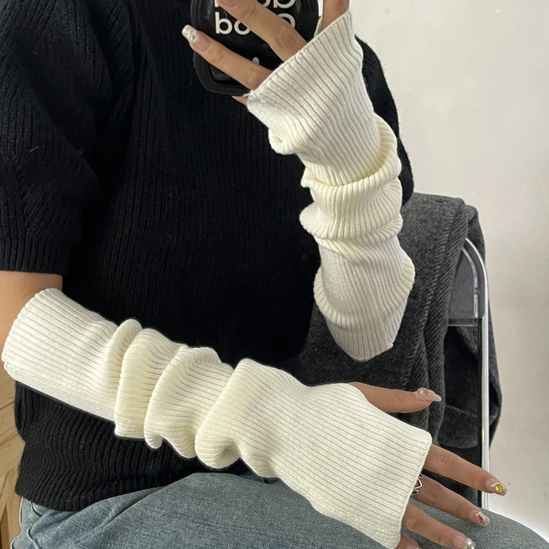 Guantes largos sin dedos para mujer, manoplas de invierno, calentador de brazo tejido, manga de brazo, moda informal, ropa suave para niñas, guantes