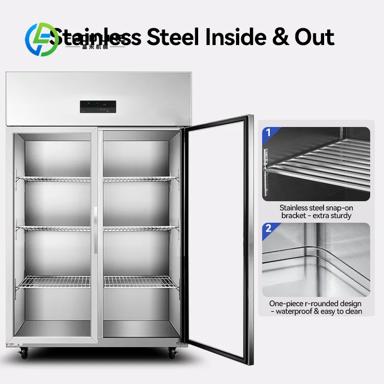 

Customized Commercial Upright Stainless Steel Fridge 4 Or 6 Door Dual Temp Direct Cooling Refrigerators Brand Compressor