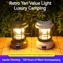 Retro Lamp Portable Camping Lantern USB Rechargeable Tent Travel Light Vintage Outdoor Lighting Equipment Flashlight for Hiking