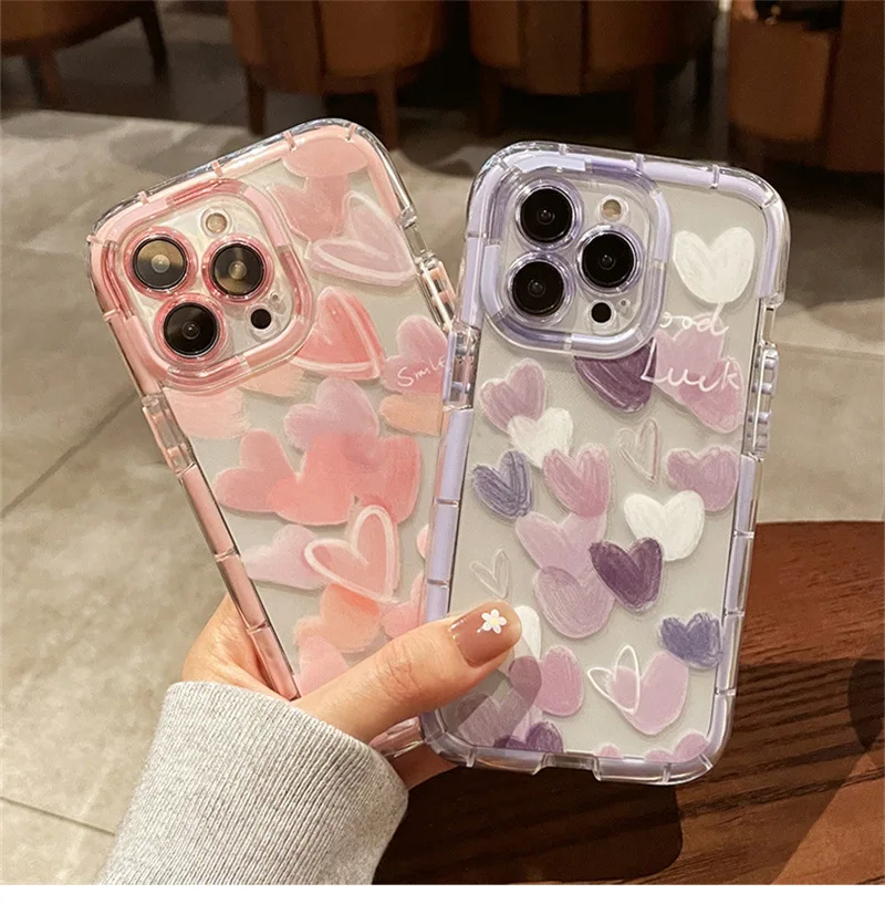 

Прозрачный милый чехол с граффити в виде сердца подходит для iPhone 14, чехол для телефона 15plus, новинка 11, 12, 13, promax, силиконовый чехол с защитой от падения, модная милая девушка