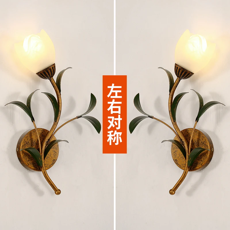 French Style Wall Lamps Retro Pastoral Creative Flower Design Wall Light Bedroom Bedside Table Study Restaurant Home Decor Lamps