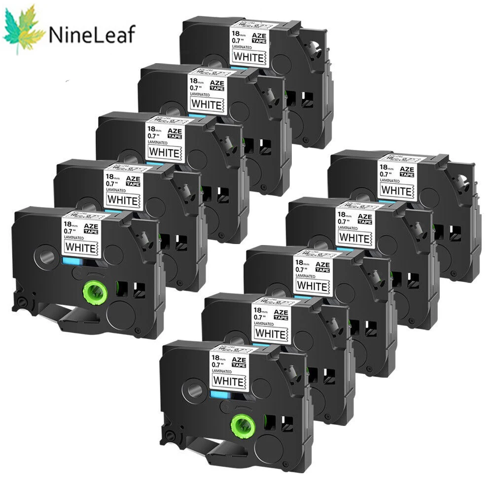 NineLeaf P-Touch TZ-641 호환 가능, TZ631 TZe-231, 블랙 온 화이트, 12mm, 18mm 라미네이트 라벨 테이프, 브라더 P-터치로 작동, 10PK