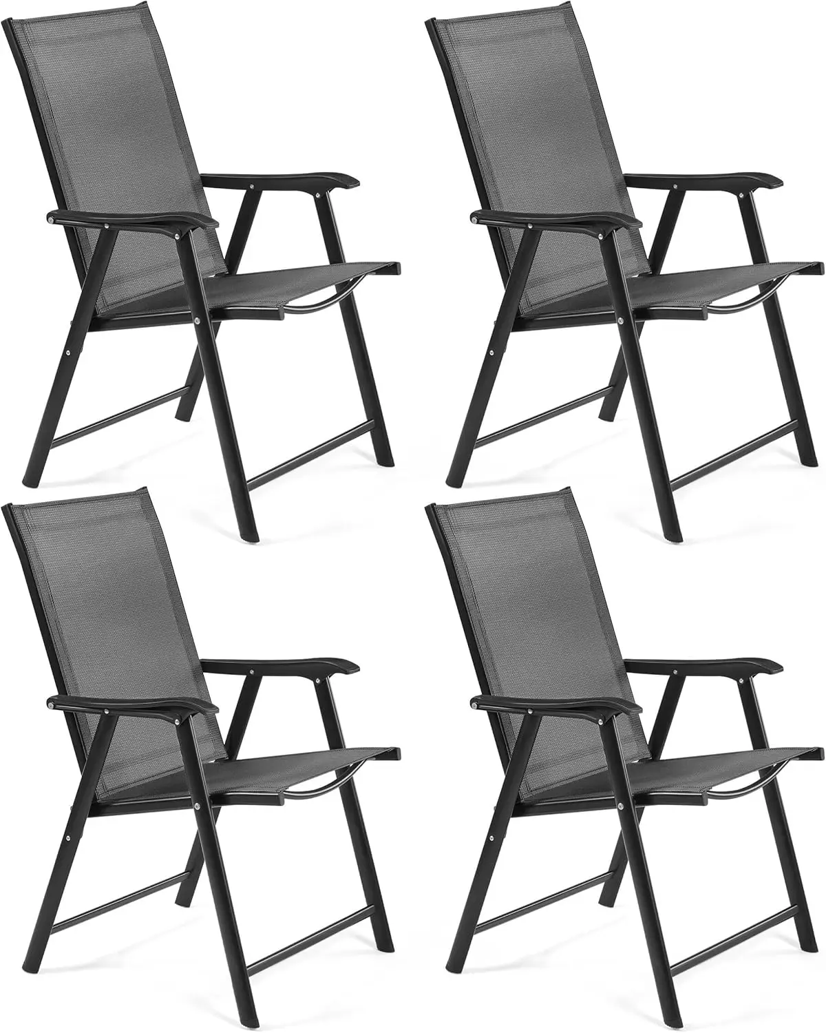 Patio Dining Chairs Set of 4 with Armrests, Outdoor Folding Chairs with Metal Frame and Backrest for Lawn, Garden, Yard and Poo