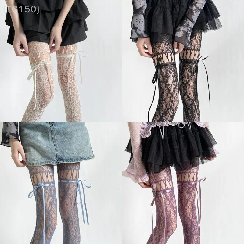 

Women Cosplay Party Stockings - JK Lace Bow Tie & Flower Bottoms Design for Sexy Hollow Out Socks