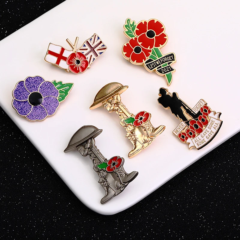 1Pcs Red Poppy Pins Women Men New Flowers Brooch Pins Remembrance Day Veterans Day Memorial Day Boutonniere Pin Accessories