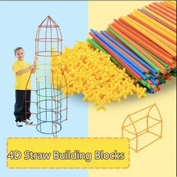 4D Colorful Plastic Straw Building Blocks Children's Educational Toys Assembling And Building Game Toy Children Birthday Gift