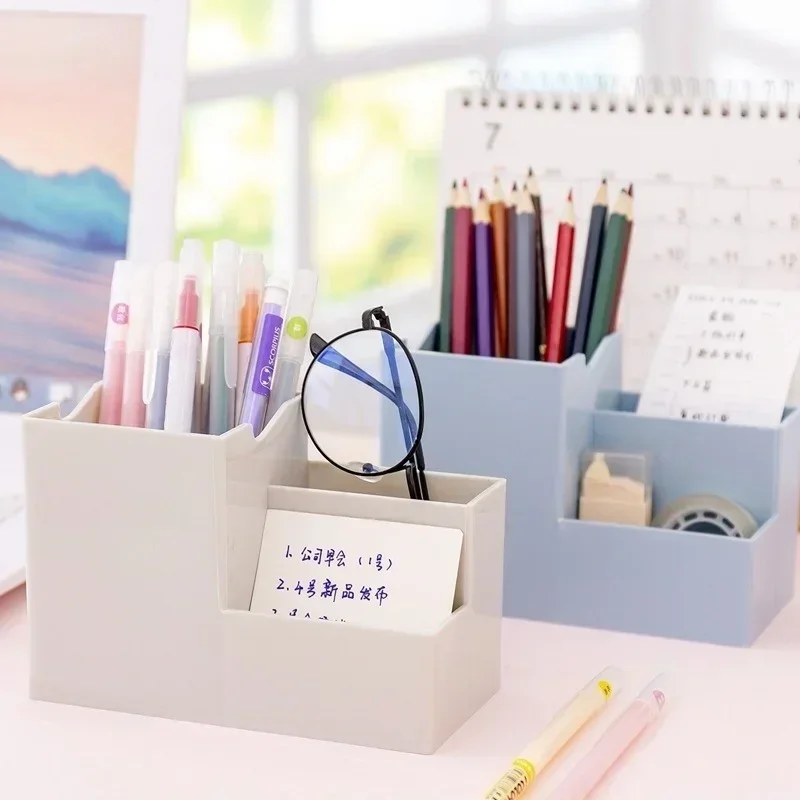 Multi-function Desktop Pen Holder School Supplies Storage Case Colorful Plastic Box Office Desk Accessories Pencil Organizer