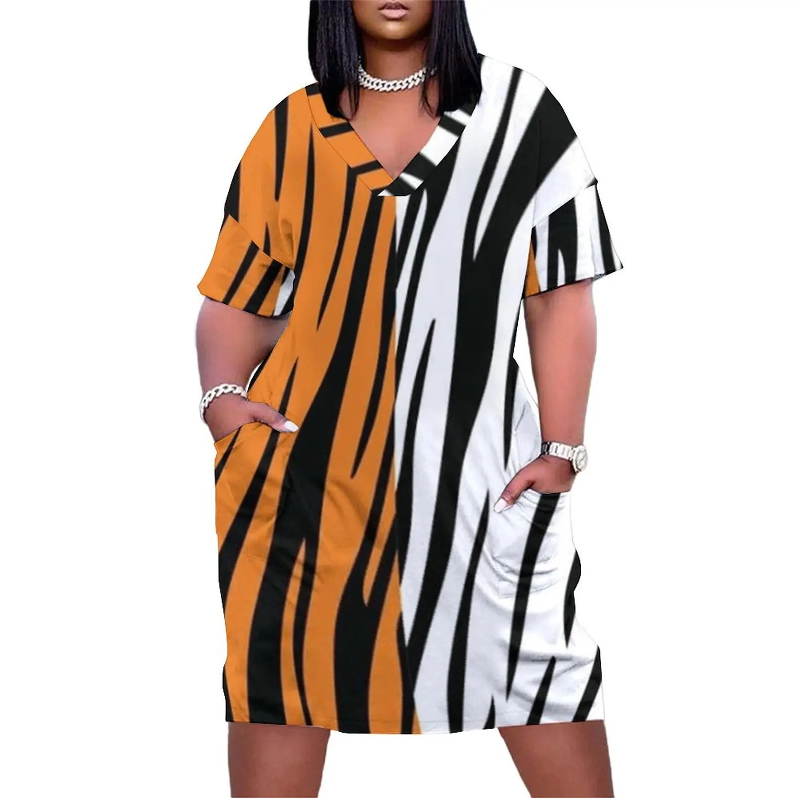 

Tiger Stripes Loose Pocket Dress dresses summer woman 2025 Evening gown