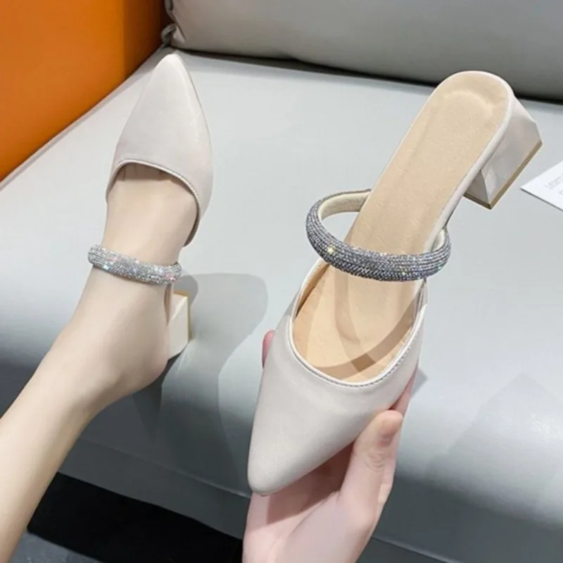 

High Heeled Mules Women Modern Slides Summer Shoes Women Sandals Pointed Toe Crystal Slippers pantuflas