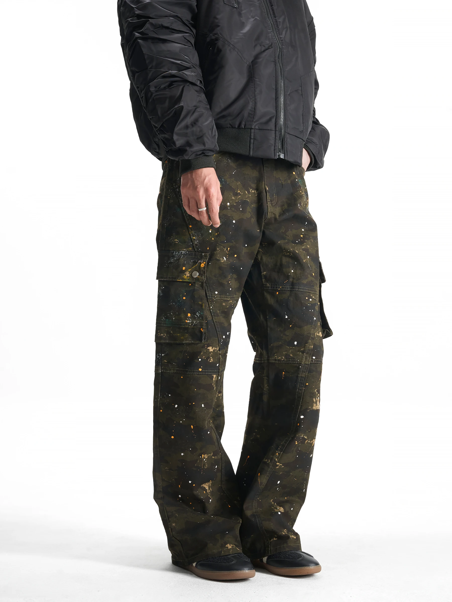 Calças Jeans Camufladas Estilo Americano Retrô com Detalhes de Faca para Homens e Mulheres, Calças de Denim de Perna Reta par...