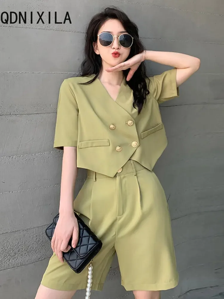 2024 Women\'s Summer Suit Short Sleeve Wide Leg Pants Set Fashion Small Fragrance Casual Shorts Two Piece Sets Womens Outifits