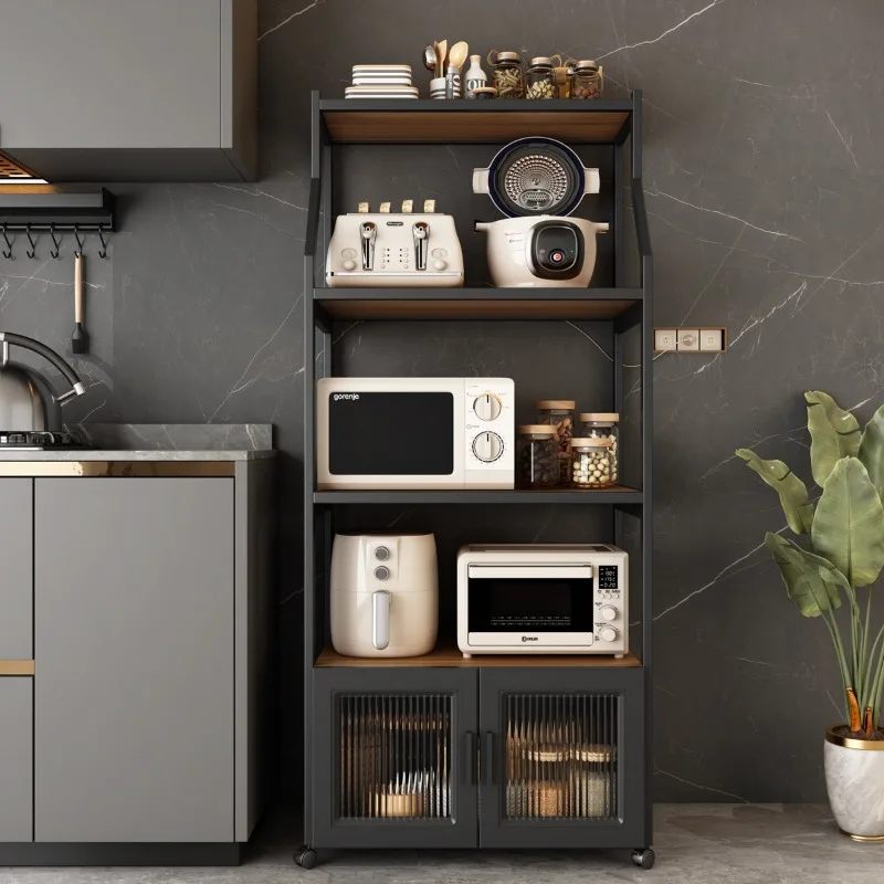 

Kitchen Shelf with Door Locker Floor to Floor Multi-layer Oven Microwave Oven Pot Appliances