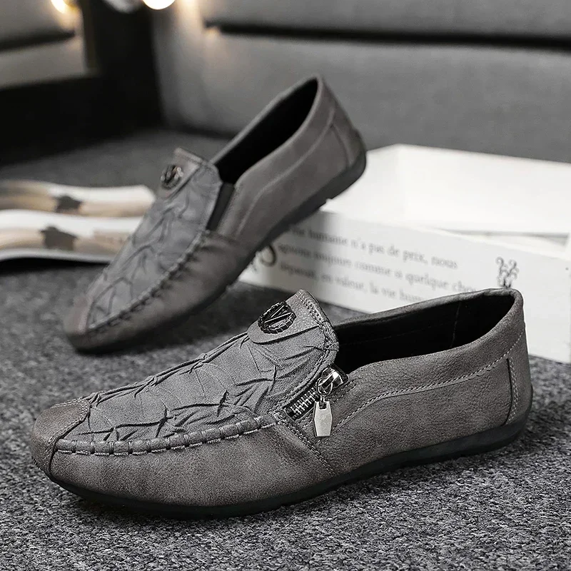 Fashion Leather Men Casual Shoes Outdoor Breathable Walking Shoes Lightweight Mens Loafers Lazy Shoes Driving Shoes Sneakers