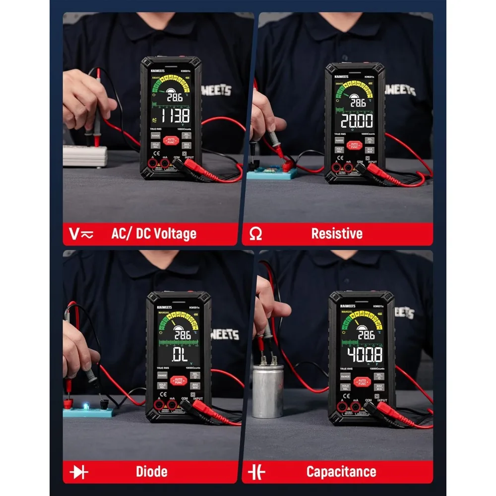 مقياس رقمي متعدد 10000 عدد TRMS مقياس متعدد ذكي قابل لإعادة الشحن شاشة LCD ملونة فولت متر يقيس الجهد #6