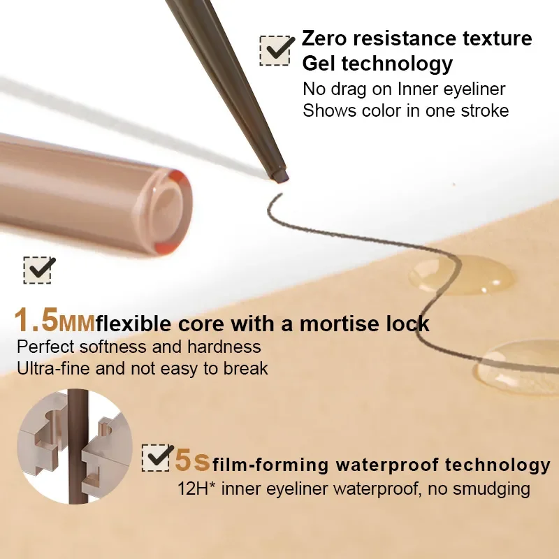 Judydoll Eyeliner w żelu w pisaku, ultra-cienki, wodoodporny, gładki, matowy, naturalny wygląd oczu, odporny na rozmazywanie, trwały makijaż oczu dla początkujących.