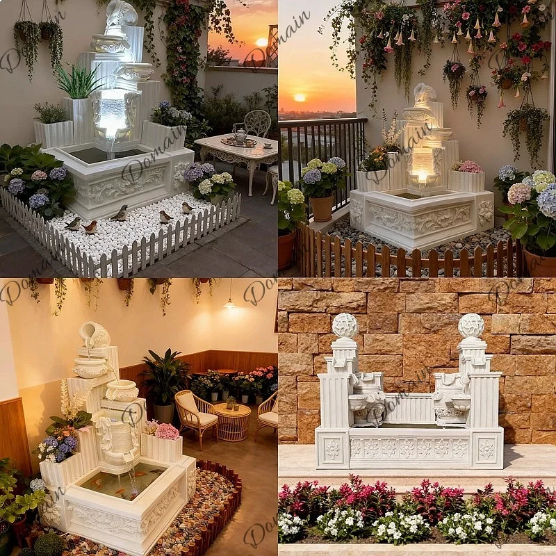 European Style Corner Fish Pond Fountain Waterfall Decor for Garden Courtyard Balcony Villa Landscape