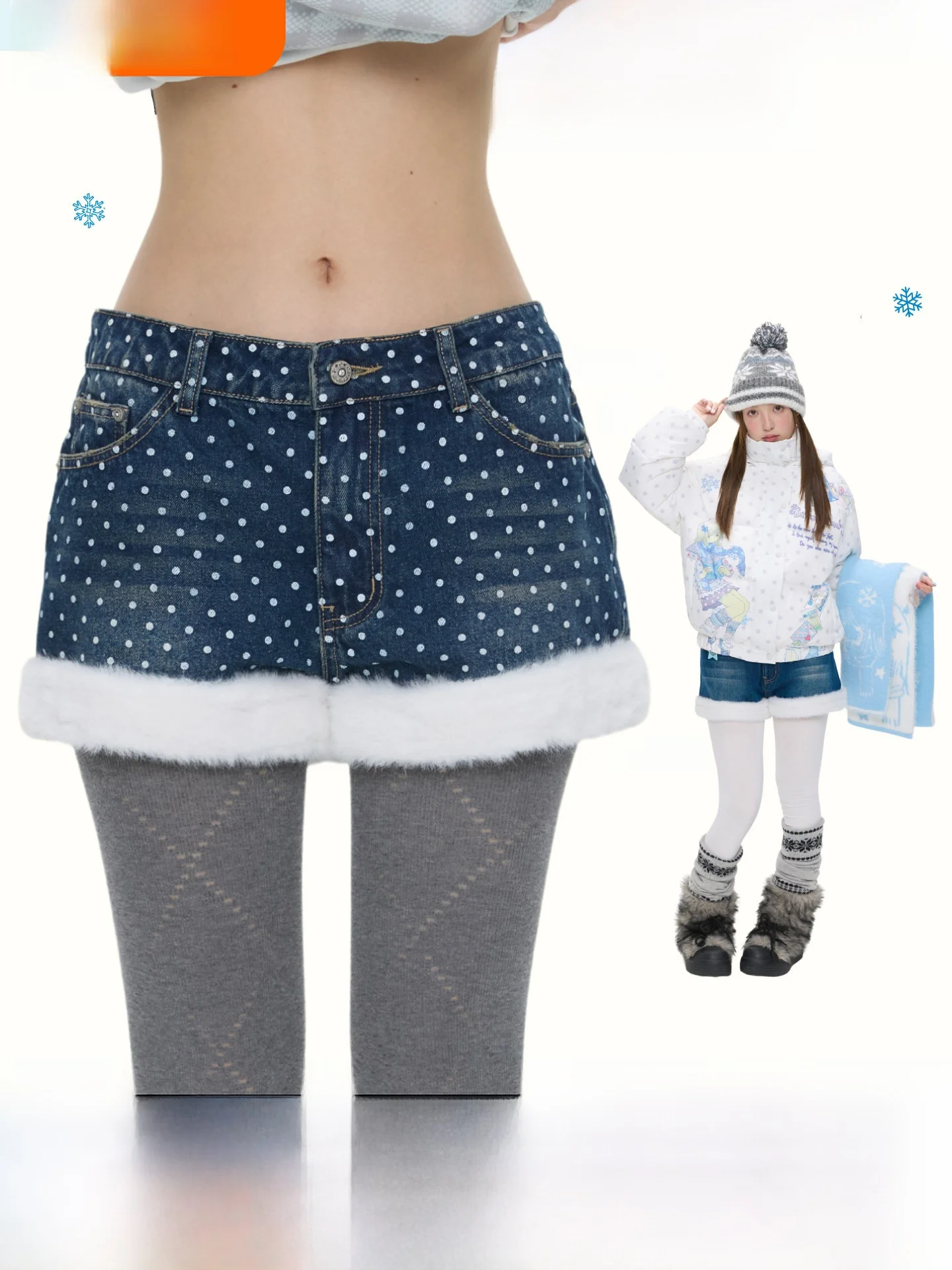 

BENAND Женская зимняя повседневная джинсовая подкладка с высокой талией и вышивкой из полиэфирного волокна в горошек