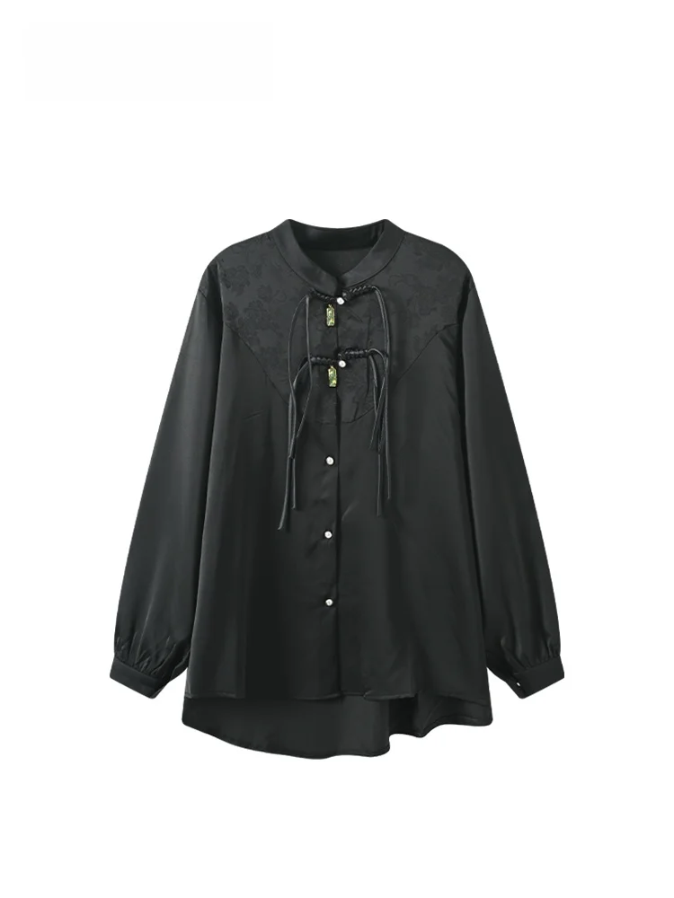 

Свободный длинный воротник-стойка Sve для женщин больших размеров, ранняя осень, модный новый китайский топ с узлом