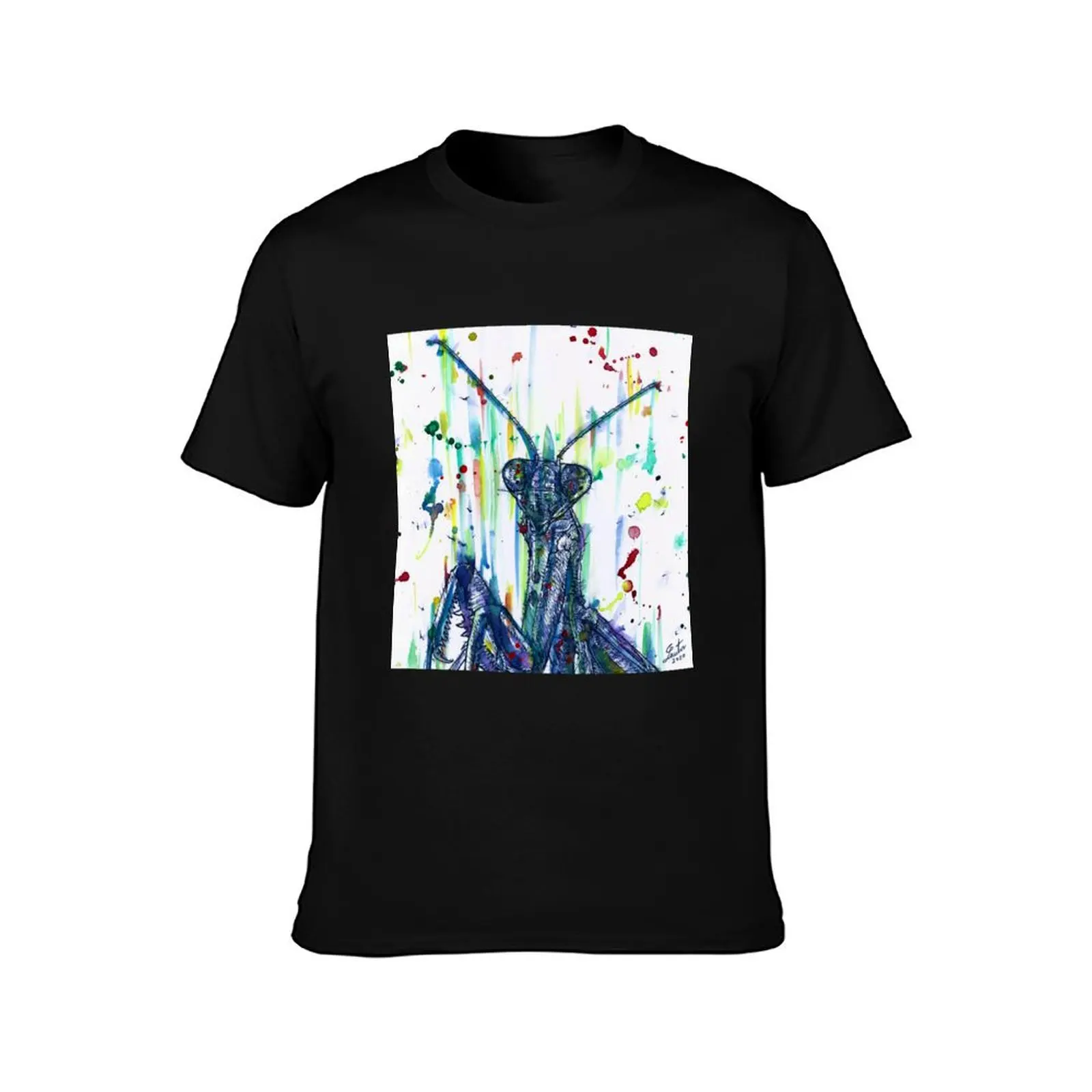 PRAYING MANTIS watercolor and ink portrait.2 T-Shirt Casual Basic Street Style T-Shirt