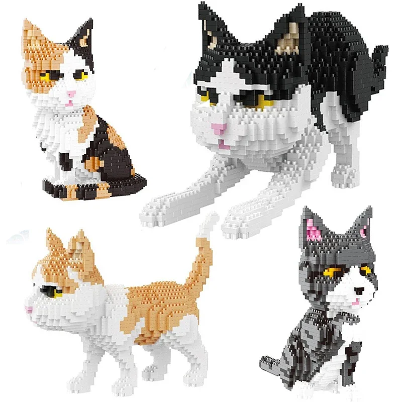 1300Pcs Cute Cartoon Pets Cat Mini Building Blocks Bricks Diamond Model Educational Toys Kids Girl Gifts