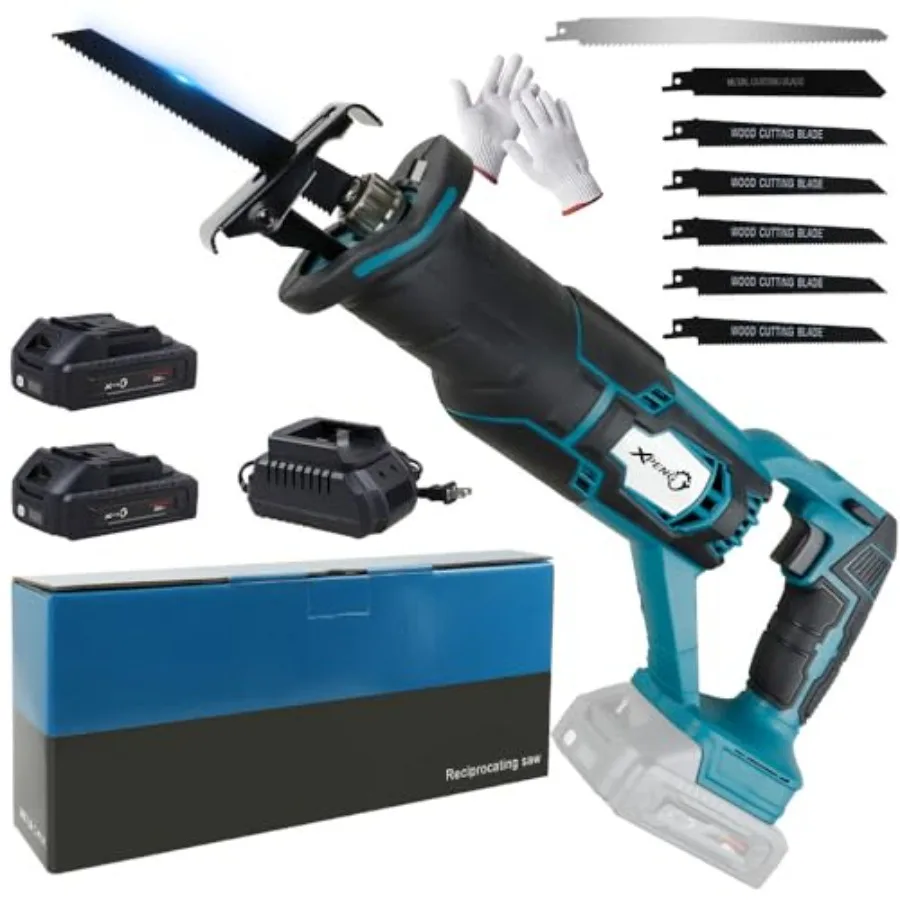 

Reciprocating Saw Cordless 20V 2×2.0Ah Batteries 0-2700 SPM Brushless Sawzall LED Working Light 7pcs Saw Blades for Wood PVC Me