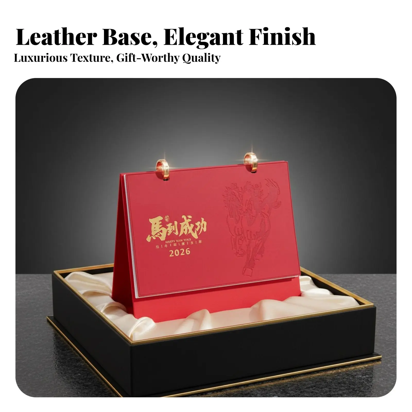 

Настольный календарь на 2026 год, из искусственной кожи, в китайском стиле, с изображением Лошади (Новый год), креативный офисный подарок