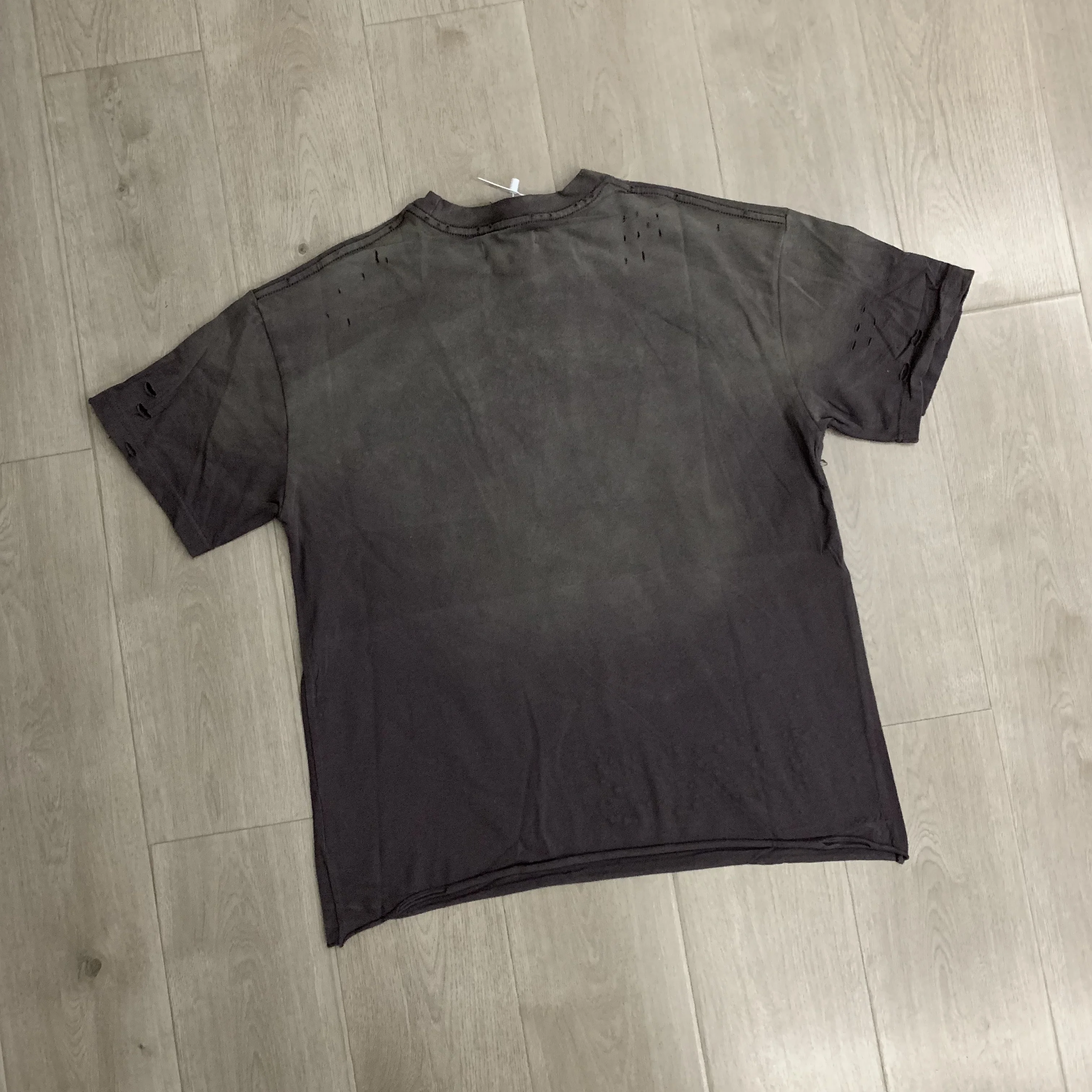 Retro Football Vintage Cotton T-Shirt Short Sleeve Worn-In Washed Rhinestone Hole High Street Quality Pure Cotton Top