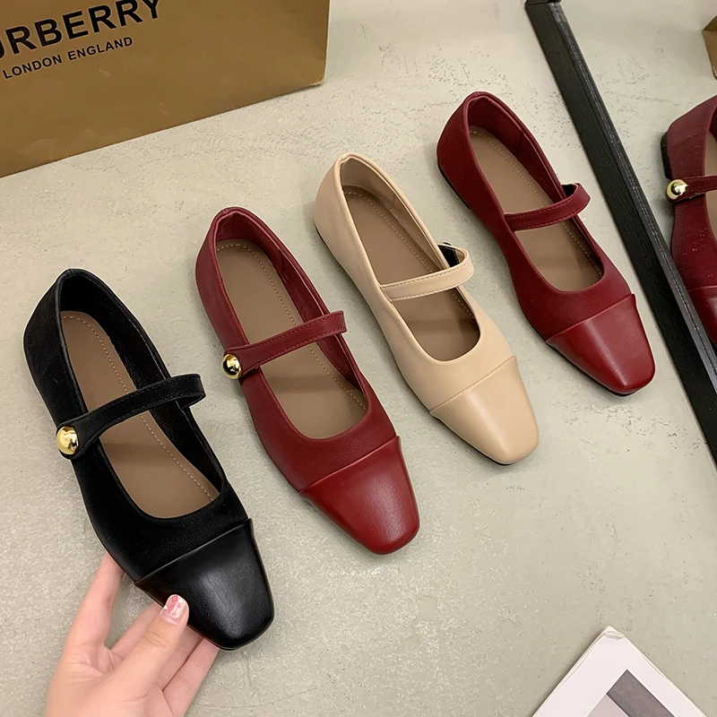 

Women Flat Shoes Fashionable and Versatile Square Toe French Mary Jane Shoes Women New Summer Soft Soled Beanie Shoes