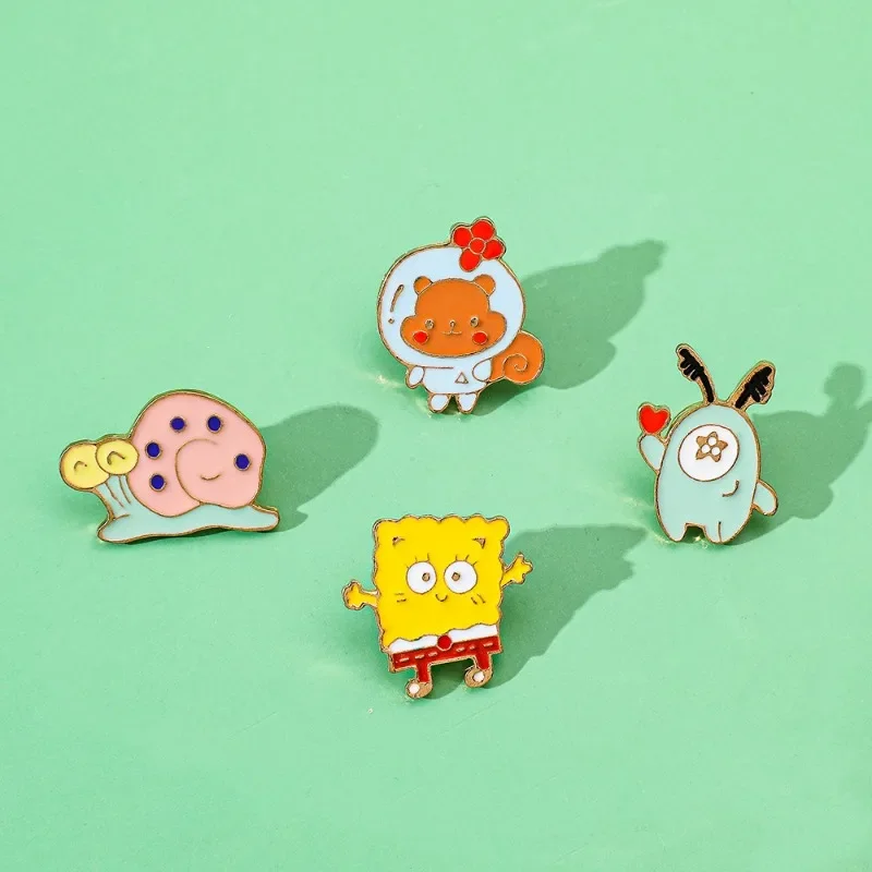 SpongeBob Pins Badge Kawaii Anime Brooch Decoration Boys Girls Cartoon Enamel Jewelry Jacket Lapel Pin Kids Cute Bag Accessories