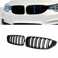 Rejilla de parachoques delantero de coche, parrilla de carreras para BMW 4 Series F32 F33 F36 M3 F80 M4 F82 12-18, accesorios negros brillantes de doble listón