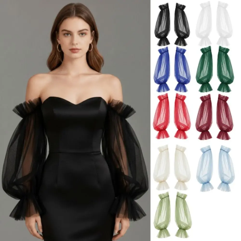 Fashion Elastic Cuff Bride Wedding Gloves Wedding Dress Solid Color Detachable Tulle Soft Gauze Dress Removable Sleeve Wedding