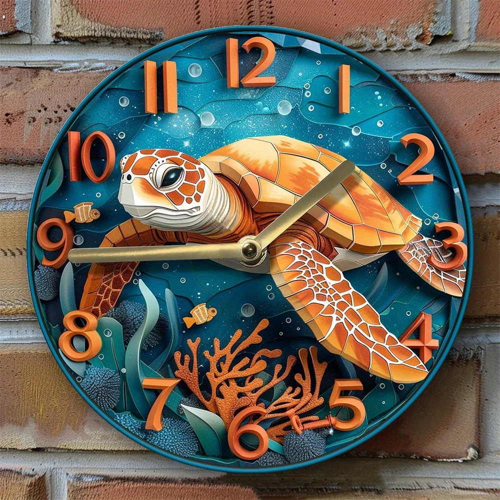 

Silent Turtle-Themed Wall Clock Aluminum, Perfect For Bedroom & Father'S Day Decor