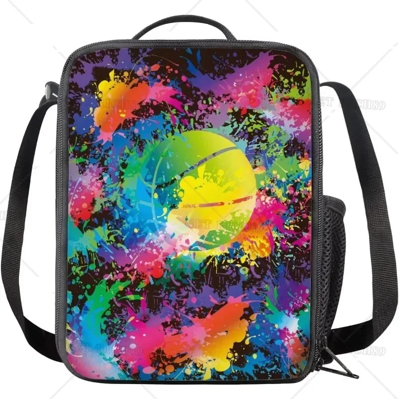 

Painted Insulated Soccer Lunch Bag for Women Men Boys Kids Reusable Portable Lunch Box Tote with Pocket and Strap for Work Trip