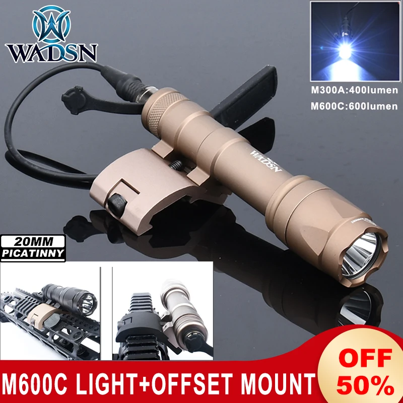 Tactical Wadsn M600C Flashlight M600 Weapon Scout Light 600lumen M300A Airsoft Hunting LED Light Offset Mount For 20mm Rail