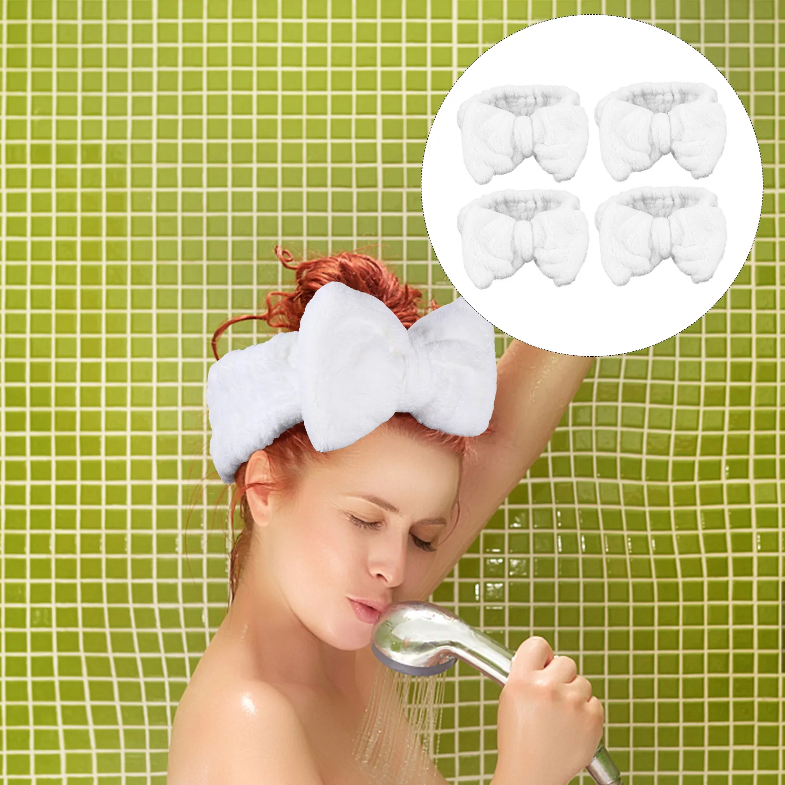 

4pcs Headbands Coral Fleece Women Girls Facial Cleaning Elastic Sports Hair Hoop Makeup Headdress White Bowknot Lightweight