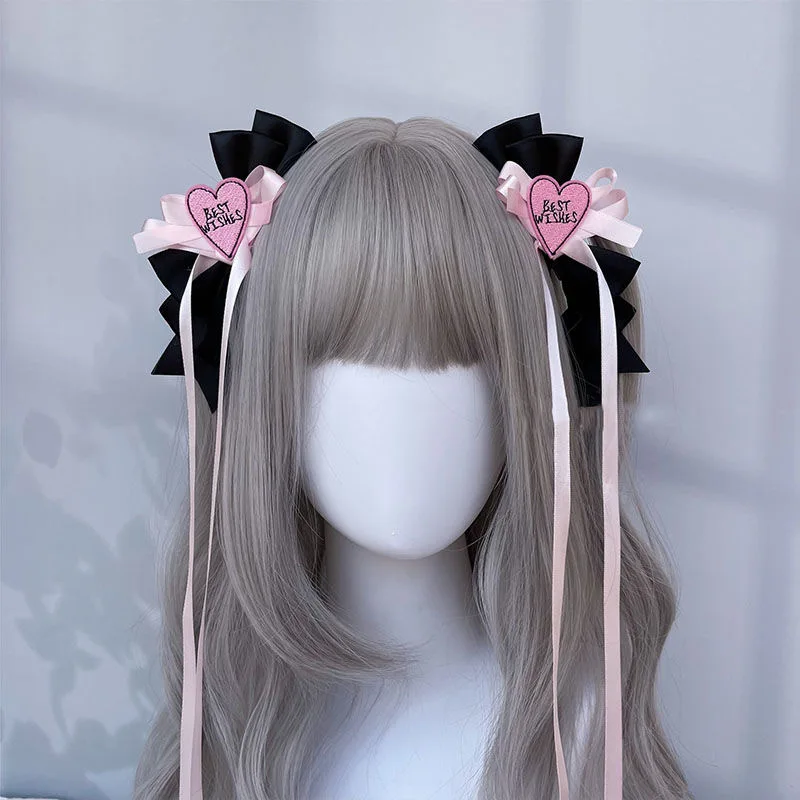 Harajuku Punk Headwear para Mulheres, Lolita Acessórios Clipe de Cabelo, Meninas Bow Tassel, Gótico Hairpins, Legal, Doce, Y2K