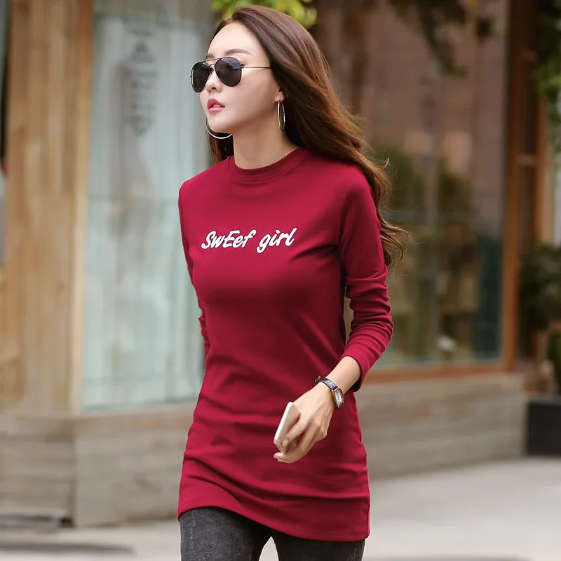 New Winter T Shirt Women Long Sleeve Fashion Camisetas Mujer O-Neck Tshirt Long Tunic Tops Autumn Basic Tees Warm Thick Fleece