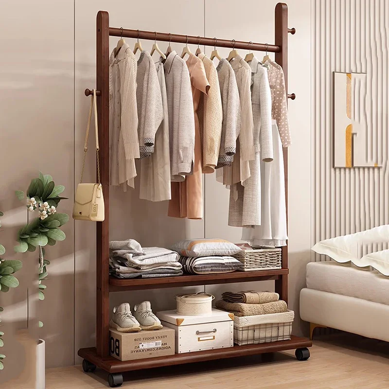 

—For Solid Wood Floor Coat Racks Balcony Minimalist Floor Vintage Coat Racks Vintage Nordic Tendedero Ropa Plegable Furniture