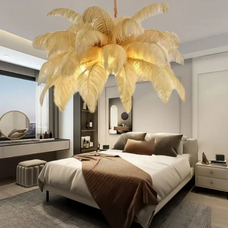 

Nordic Ostrich Feather Led Pendant Lamp Living Room Feather Lamp Bedroom Home Decor Indoor Lighting Hanging Light Fixture luster