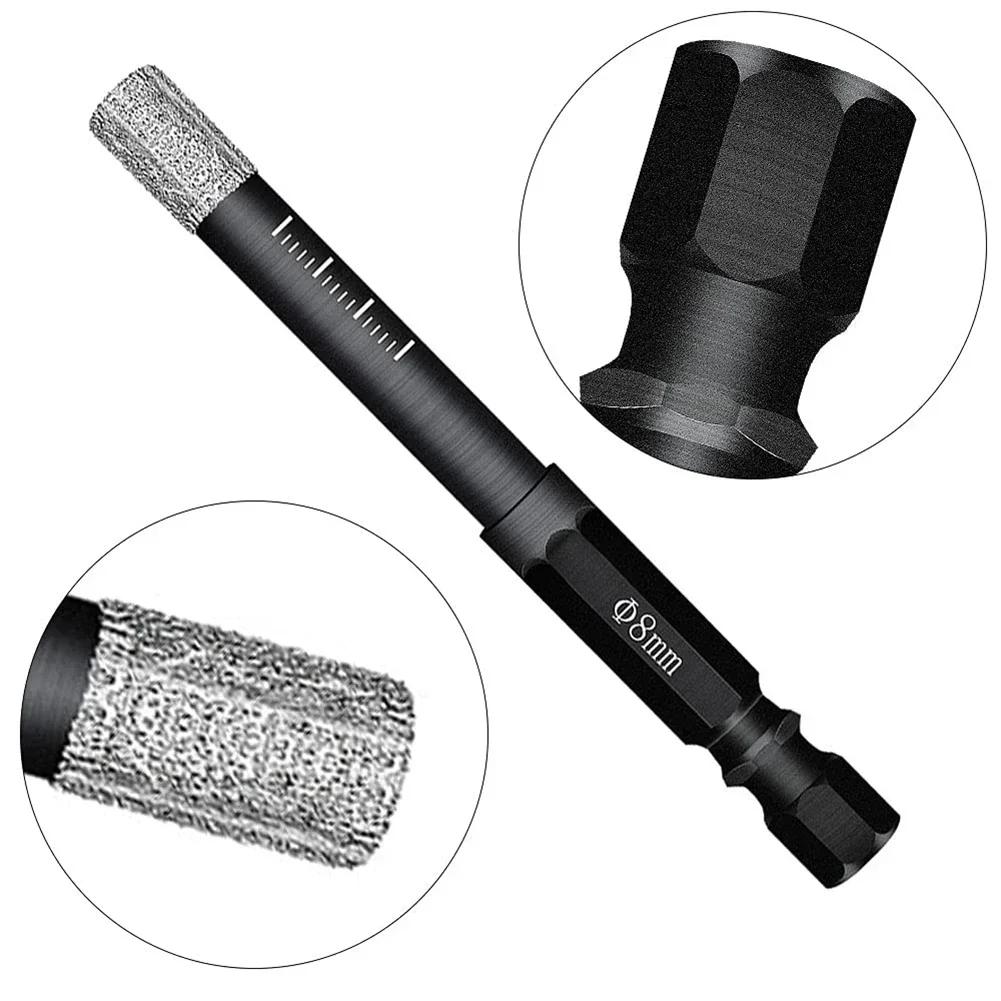 New Practical Quality Drill Bit Diamond Multi-purpose High Efficiency Long Life Marble Tile Tipped Wax Inside 6mm/8mm Black