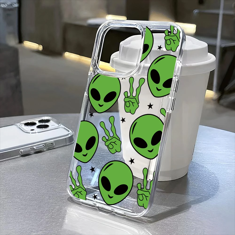 

The transparent case with alien pattern is suitable for iPhone 16, 16 Pro, 16 Pro Max, 16 Plus to iPhone 11, 12, 13, 14 15series