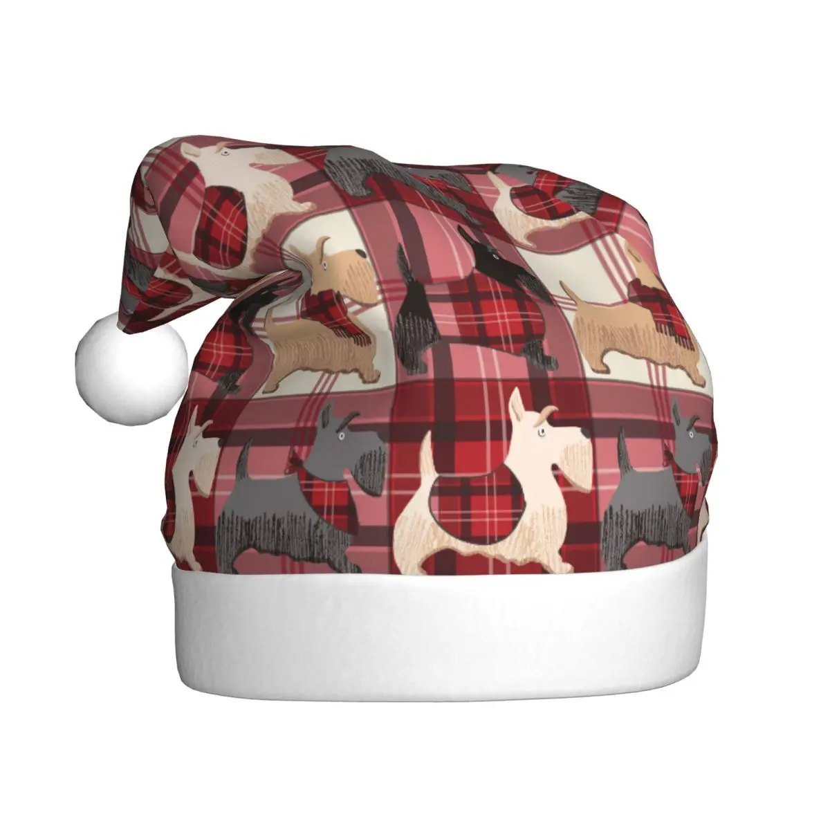 Scottish Terrier Cute Puppies Christmas Hat for Adult Men Women Gift for Animal Dog Lover Santa Hat Cap Xmas Decor Headdress