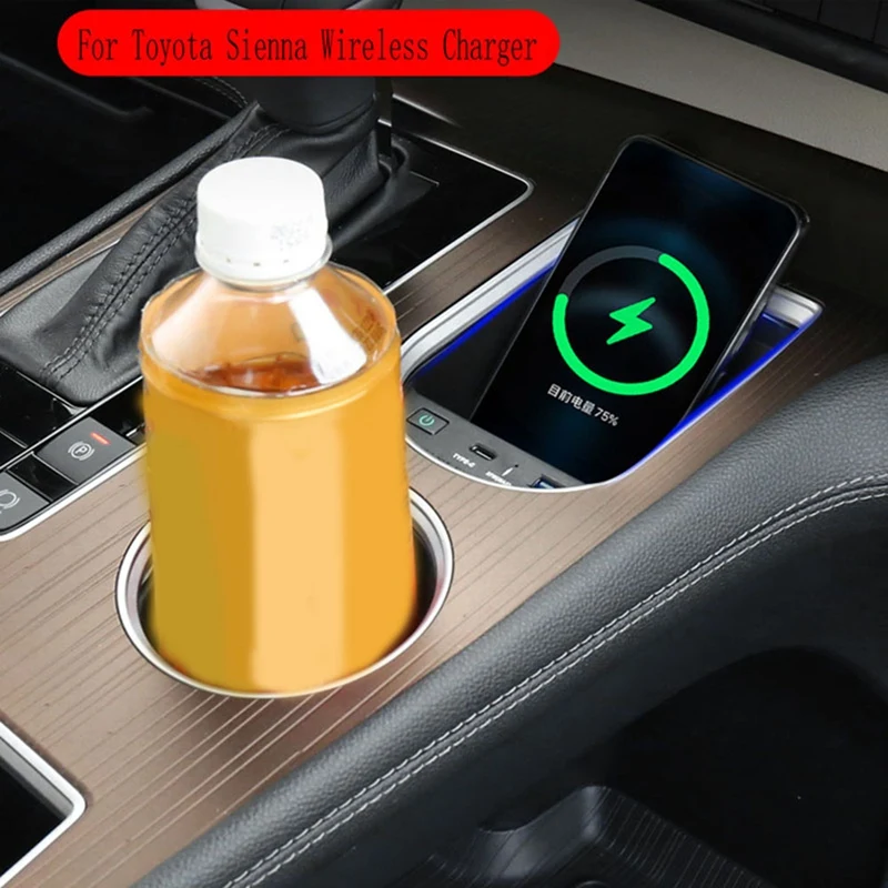 Car Accessories Parts Drinks Holders Center Console Wireless Charger For Toyota Sienna 2021 2022