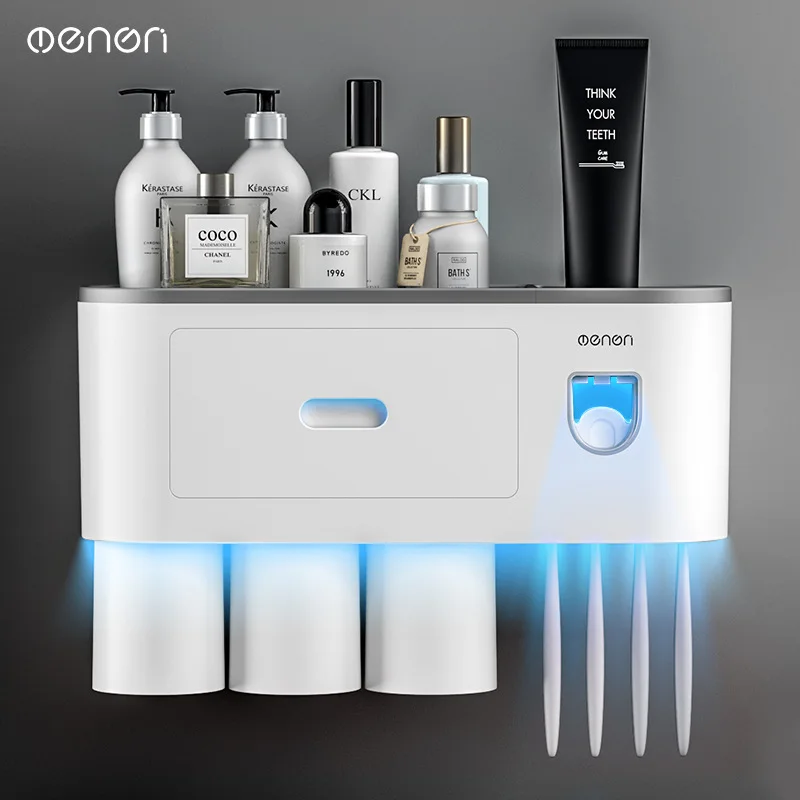 Creative toothbrush rack punching-free mouthwash toothbrush cup set bathroom storage toothbrush rack with toothpaste squeezer